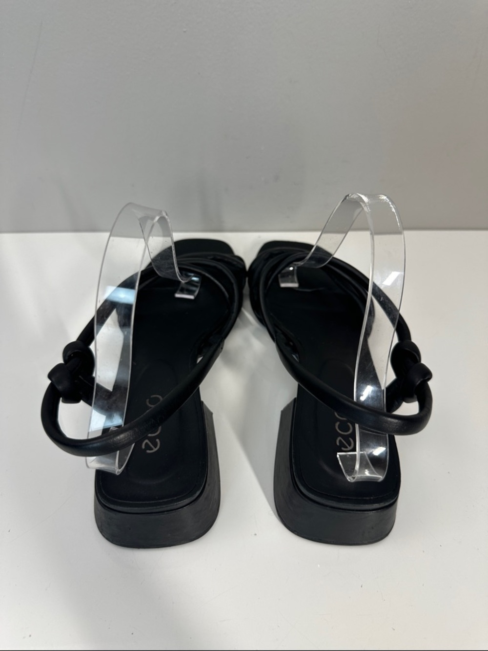 Ecco Elevate Black Leather Slip On Block Heel Square Toe Strappy Sandals 41(10) - Picture 7 of 14